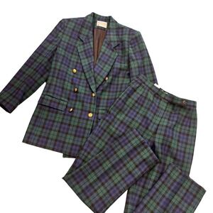 Vintage USA Pendleton Petite Black Watch Tartan Wool Blazer Pants Suit Set 26"